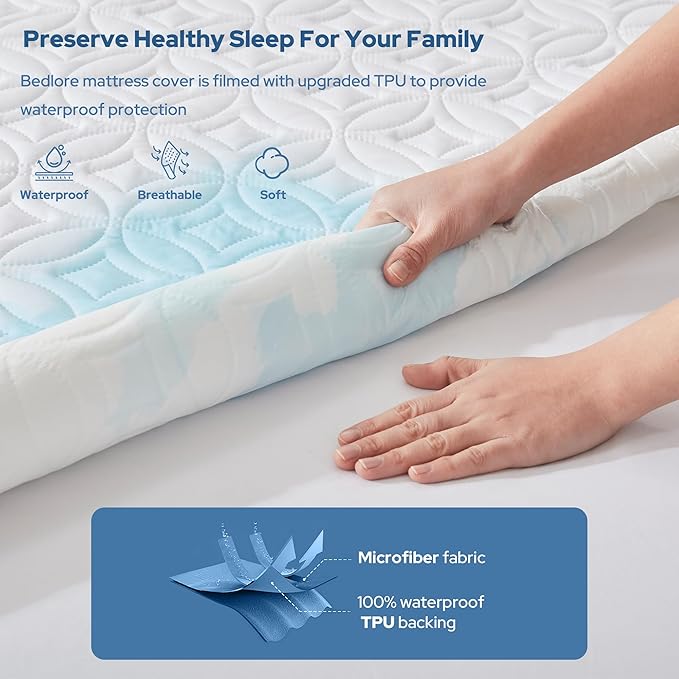 BEDLORE Waterproof Mattress Protector, King Size Noiseless Mattress Pad with Deep Pocket 6"-18" Depth, Soft Breathable Bed Mattress Cover Washable for Home, Bedroom, Hotel (White)