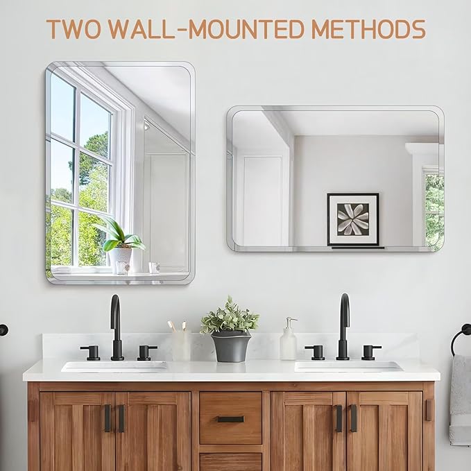 Frameless Bathroom Mirror for Over Sink,Wall Mounted Vanity Mirrors 30x32in,Rounded Rectangle Mirror Frameless with Polished Edge for Bedroom,Living Room,Entryway,Shatterproof (Horizontal/Vertical)