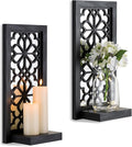 Black Candle Sconces Wall Decor - Gothic Wood Candle Shelves Decor for Plant Display - Halloween Wall Candle Holder Vintage Sconces for Office Fireplace Window Hallway