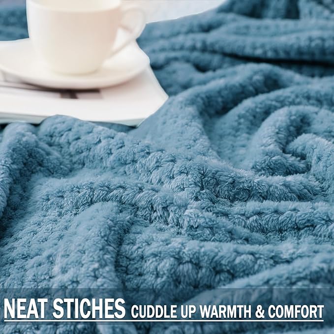 Exclusivo Mezcla Fleece Throw Blanket Extra Large, Super Soft and Warm Blankets for Couch, Sofa and Bed Waffle Textured, Cozy, Fuzzy and Lightweight (Slate Blue, 50x70 Inches)
