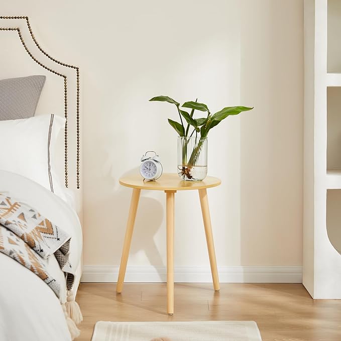 Apicizon Small Round Side Table, Modern Light Wood Side Table Bedside Nightstand End Table for Small Spaces, Bedroom, Living Room, 16.5 x 20 Inches, Natural
