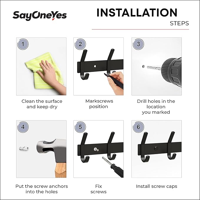 Matte Black Coat Rack Wall Mount – 12 Inch Stainless Steel Hook Rail with 4 Double Coat Hooks – Wall Mounted Entryway Organizer for Coats, Hats, Bags, Towels, Robes, Closet or Bathroom