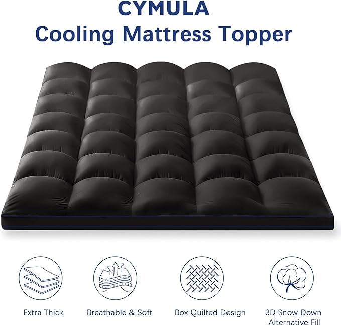 CYMULA California King Mattress Topper, Cooling Mattress Pad Cover, Extra Thick Pillow Top Mattress Topper with 8-21 Inch Elasticated Deep Pockets, Plush Down Alternative Fill Mattress Protector
