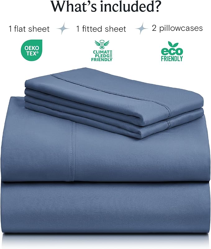 LuxClub 4 PC Queen Sheet Set, Deep Pockets Wrinkle Free Cooling Bed Sheets Hotel Bedding for Women, Men, Kids & Teens, Includes 1 Fitted Sheet, 1 Flat Sheet and 2 Pillowcases - Silky Soft Oxford