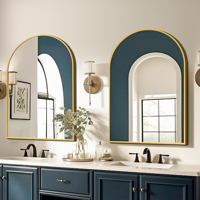 FICTOR Bathroom Vanity Mirror for Wall,2 Pack 24”x36” Arched Metal Framed Bathroom Mirror for Over Sink, Entryway, Living Room,Bedroom(Gold)
