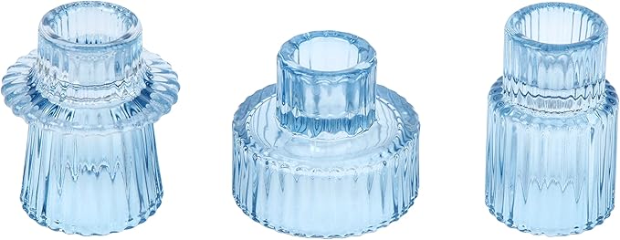 Vixdonos Glass Candlestick Holders Tealight Candle Holders for Table Centerpieces, Wedding Decor and Dinner Party (3 Pcs, Light Blue)