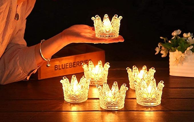 Vixdonos Crown Glass Tealight Candle Holder Set of 12 Votive Candle Holders for Wedding, Party and Home Decor (Gold Tips)