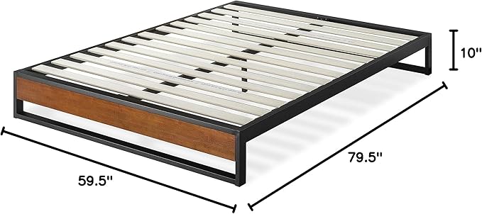 ZINUS GOOD DESIGN Award Winner Suzanne 10 Inch Bamboo and Metal Platforma Bed Frame, No Box Spring Needed, Wood Slat Support, Chestnut Brown, Queen