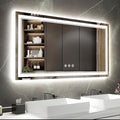 Backlit Bathroom Mirror, 55x30 Inch Gradient Front and Backlit Mirror, 3 Colors Dimmable CRI>90 Double Lights, IP54 Enhanced Anti-Fog, Hanging Plates Wall Mount LED Bathroom Mirror