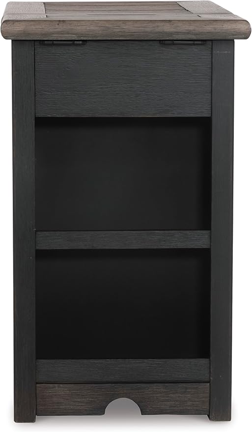 Signature Design by Ashley Tyler Creek Rustic Chair Side End Table with Pull-Out Tray & USB Ports, Brown