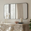 BEAUTYPEAK Black Rectangular Bathroom Mirror - 30" x 48" Wall Mounted Aluminum Alloy Frame Mirror with Rounded Corners for Bedroom Living Room, Horizontal or Vertical