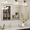 LOAAO 60”X28” Gold Bathroom Mirror, Rounded Rectangle Gold Frame Mirror, Brushed Gold Bathroom Vanity Mirror Wall-Mounted, Anti-Rust, Tempered Glass, Hangs Horizontally or Vertically