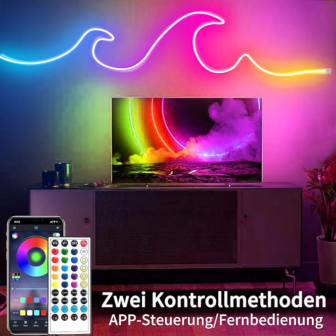 132Ft Neon Rope Lights,Flexible Led Rope Light Control with App/Remote,Multiple Mode Rope Lights,IP65 Outdoor RGB Led Neon Lights Waterproof,Music Sync Gaming Led Neon Light Strip for Bedroom