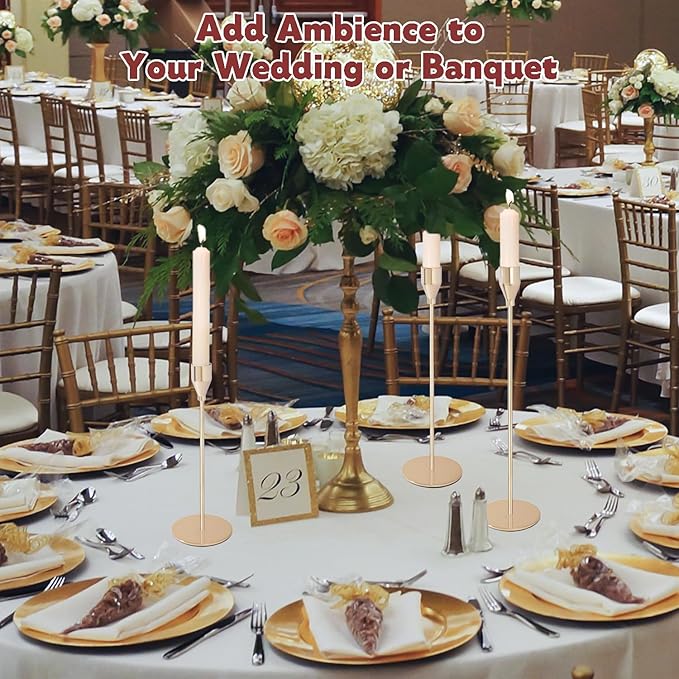 Gold Candlestick Holders Bulk, Decorative Taper Candle Holder for Candlesticks Vintage Gold Candle Sticks Holders for Christmas Wedding Dinner Table Centerpiece Decor (Set of 54)