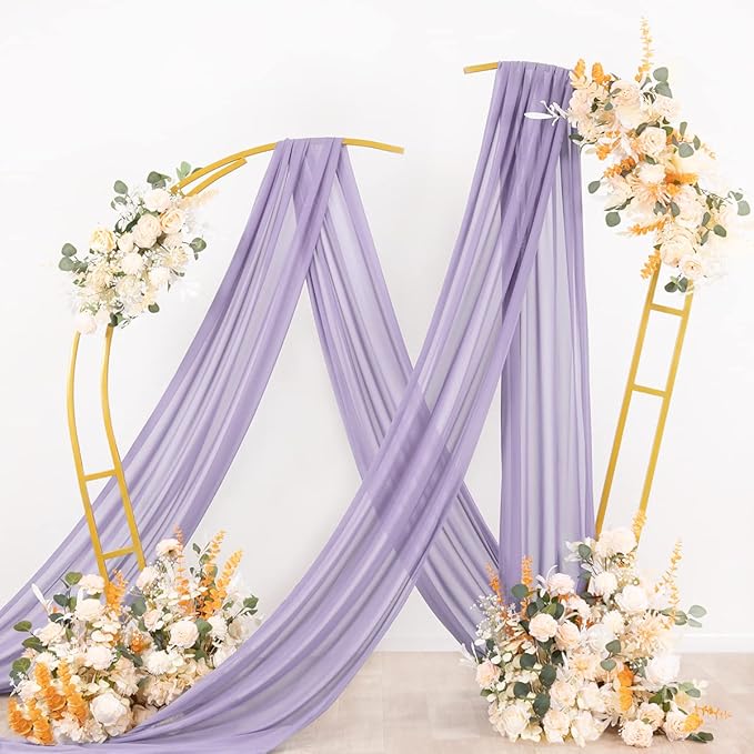 Socomi Wedding Arch Draping Fabric 2 Panels 29" x 19Ft Lavender Purple Sheer Chiffon Curtain Drapes 6 Yards for Wedding Ceremony Birthday Party Decoration