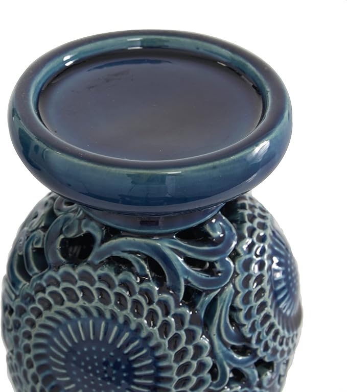 Deco 79 Ceramic Pillar Candle Holder with Cut Out Pattern, Set of 2 13", 10"H, Blue