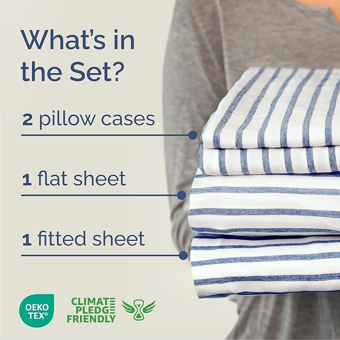 Cal King Size 4 Piece Sheet Set - Comfy Breathable & Cooling Bed Sheets Set - Hotel Luxury Bedding for Women, Men, Kids, Teens, Boys & Girls - Deep Pockets & Wrinkle Free - Oeko-Tex - Blue Stripes 2