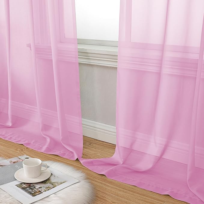 Aiyufeng 96inch Long Pink Sheers Drapes