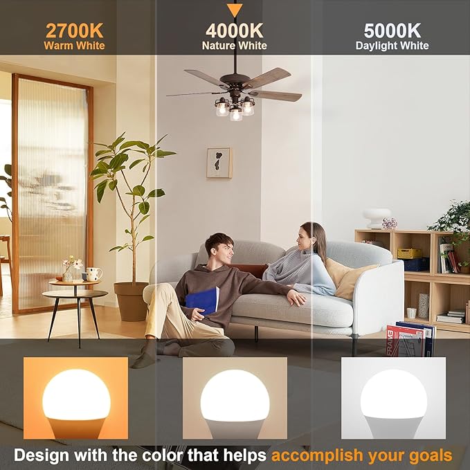 comzler Ceiling Fan Light Bulbs Candelabra LED Bulbs - 60 watt Equivalent, 4000K Cool White Candelabra E12 Base A15 Shape Light Bulbs for Ceiling Fan,600lm,Non-Dimmable, Pack of 6