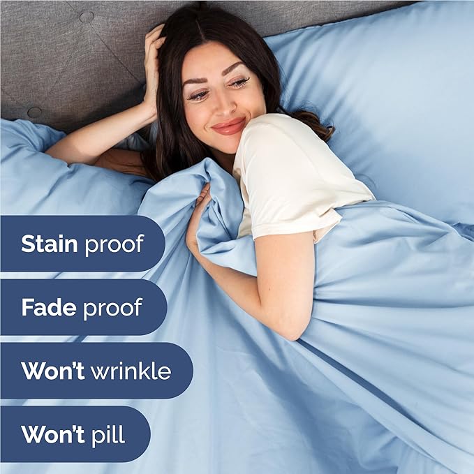 Full 6 Piece Sheet Set - Comfy Breathable & Cooling - Ultra-Soft Hotel Luxury Bedding Set with 8-16 Inch Deep Pockets - 1 Flat & 1 Fitted Sheet & 4 Pillowcases - Wrinkle Free & Easy Care - Baby Blue