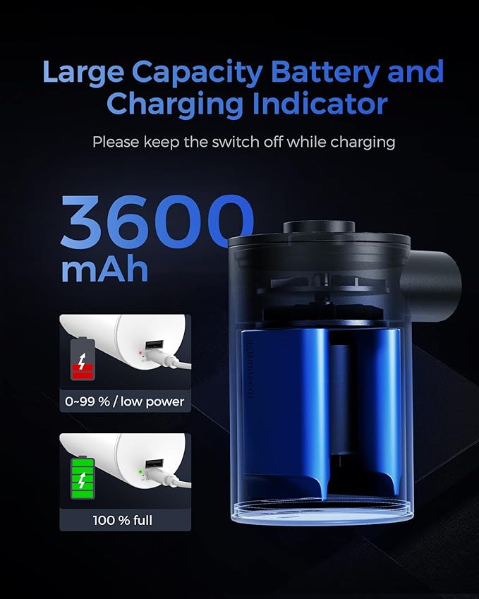 FLEXTAILGEAR Portable Camping Air Pump,Electric Air Mattresses Pump with 3600mAh Emergency Power Supply,300 L/min Airflow for Rapid In/Deflation for Air Bed,Pool Float,Inflatables,Sleeping Pad (White)