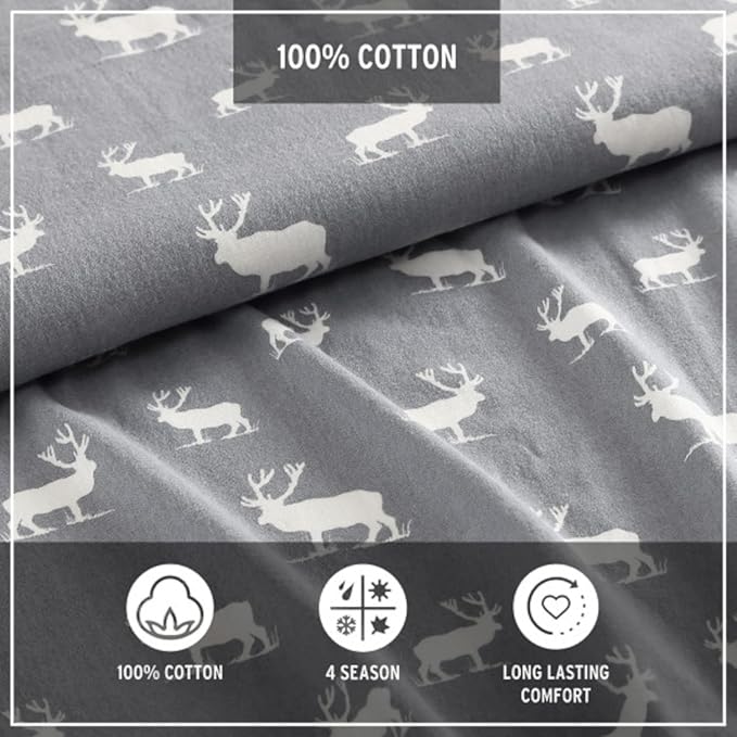 Eddie Bauer - Queen Sheets, Cotton Flannel Bedding Set, Brushed For Extra Softness, Cozy Home Decor (Elk Grove, Queen)