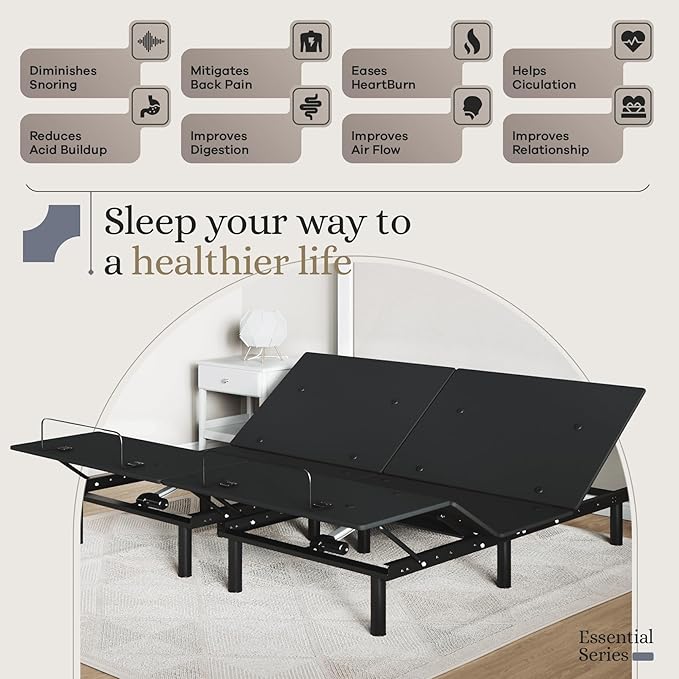 Sven and Son Essential Adjustable Bed Base (Frame Only), Easy Assembly, Head and Foot Lift, Memory Positions, Zero Gravity, Wireless Remote - King