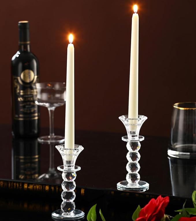 Crystal Candle Holder Set, 2 Pcs Taper Glass Candlestick Holders, Unity Clear Candle Holders for Dinning, Party, Wedding, Birthday, Multi Pillar Candelabra Candle Holder Stand Decorative