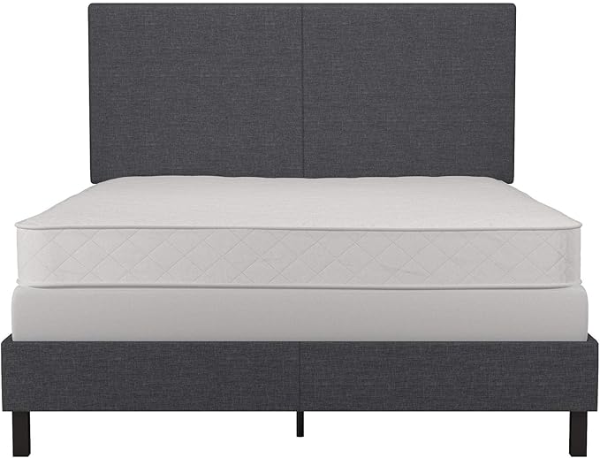 DHP Janford Upholstered Bed, Chic Grey Linen Platform Queen Bed with Modern Headboard, Sturdy Wood and Metal Frame