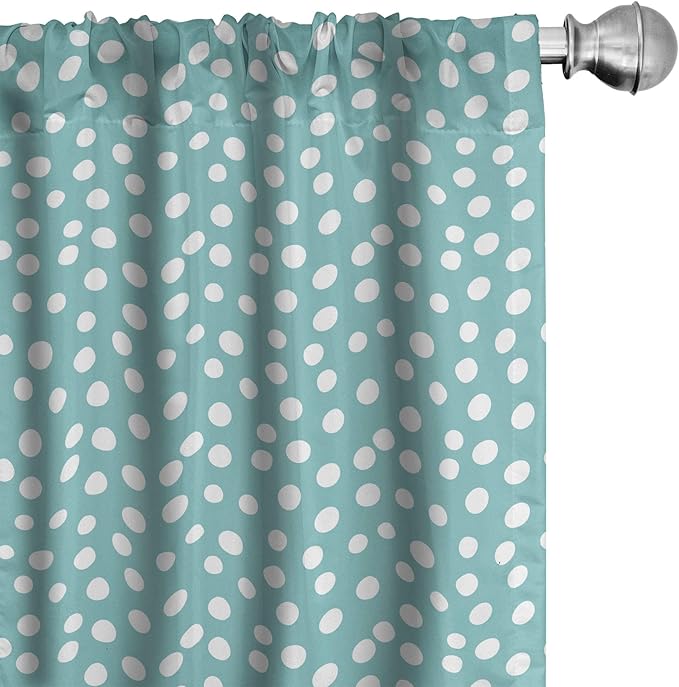 Ambesonne Turquoise Window Curtains, Retro Vintage 60s 50s Inspired Geometric Polka Dots Romantic Art Print, Lightweight Decor 2-Panel Set with Rod Pocket, Pair of - 28" x 95", White and Blue