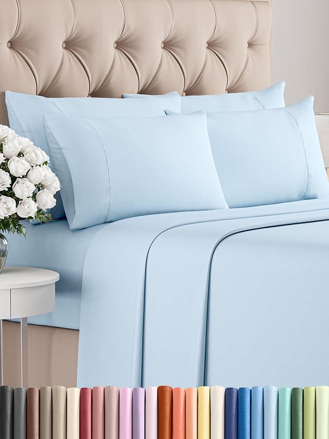 Queen 6 Piece Sheet Set - Comfy Breathable & Cooling - Ultra-Soft Hotel Luxury Bedding Set with 8-16 Inch Deep Pockets - 1 Flat & 1 Fitted Sheet & 4 Pillowcases - Wrinkle Free & Easy Care - Baby Blue