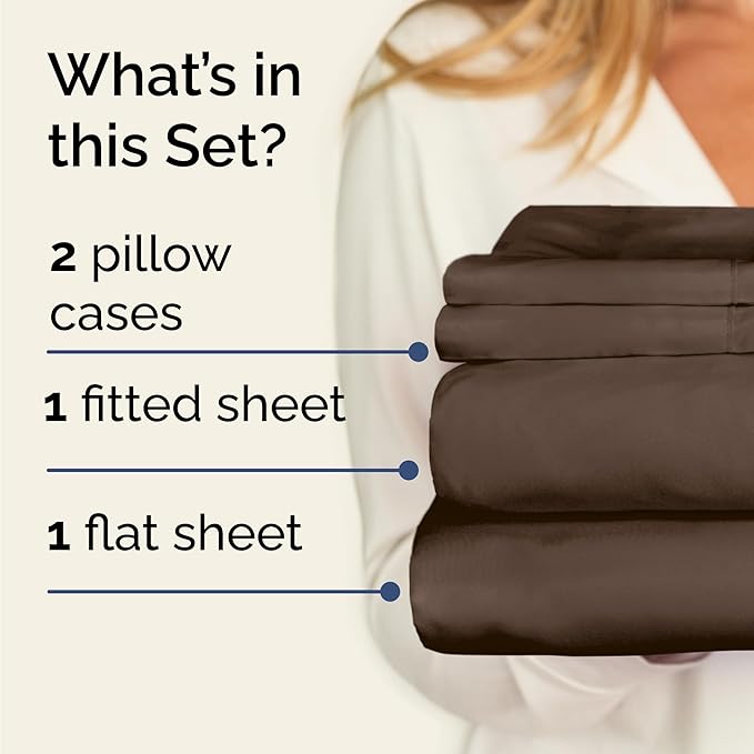 Twin 4 Piece Sheet Set - Comfy Breathable & Cooling - Ultra Soft Hotel Luxury Bedding Set with 8-16 Inch Deep Pockets - 1 Flat & 1 Fitted Sheet & 2 Pillowcases - Cozy, Wrinkle Free & Easy Care - Brown