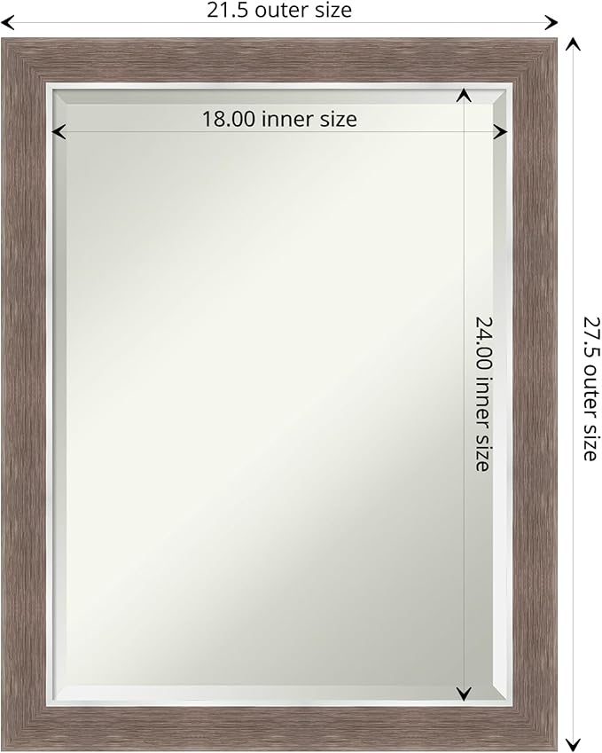 Amanti Art Brown Bathroom Mirror for Over Sink, 27x21 Noble Mocha Rectangle Vanity Mirror, Medium Casual Frame, Hangs Horizonally and Vertically, Bathroom Wall Decor, Beveled Edge