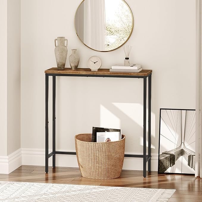HOOBRO Narrow Console Table, 29.5" Small Entryway Table, Thin Sofa Side Display Table, for Hallway, Bedroom, Living Room, Foyer, Rustic Brown and Black BF75XG01