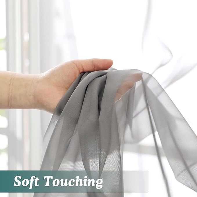Chyhomenyc 120 Inch Long Sheer Curtains for Bedroom, Semi Sheer Privacy Curtains & Drapes Texture Sunlight Filtering for Hallway Window Guest Room Country House, 42x120 Inches, 2 Panel, Charcoal Grey