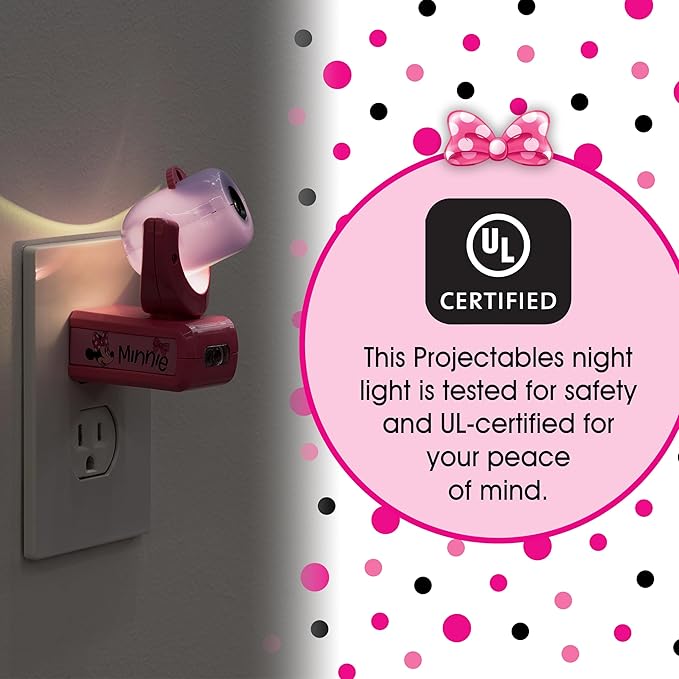 Disney Projectables Disney Minnie Mouse LED Kids Night Light, Projector, Dusk to Dawn, Plug-in ,Mickey Mouse, for Kids, Girls Bedroom, Playroom, Gaming Room, Nursery, 57958