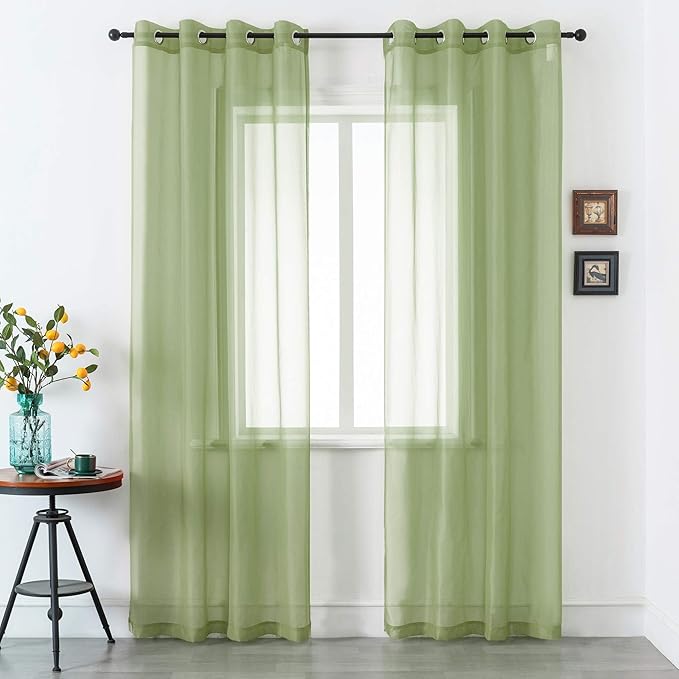 DUALIFE Sage Green Sheer Curtains 84 Inch Length for Living Room 2 Panels Set Grommet Curtain-Light Filttering Drapes St Patric Day Curtains 52x84 Inches Long (Light Green)