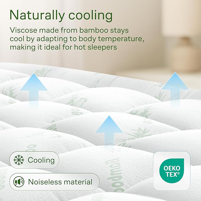 Ultra Soft Twin Size Mattress Topper - Viscose Made from Bamboo Pillow Top Mattress Pad for Back Pain Relief - Naturally Cooling for Hot Sleepers, Green