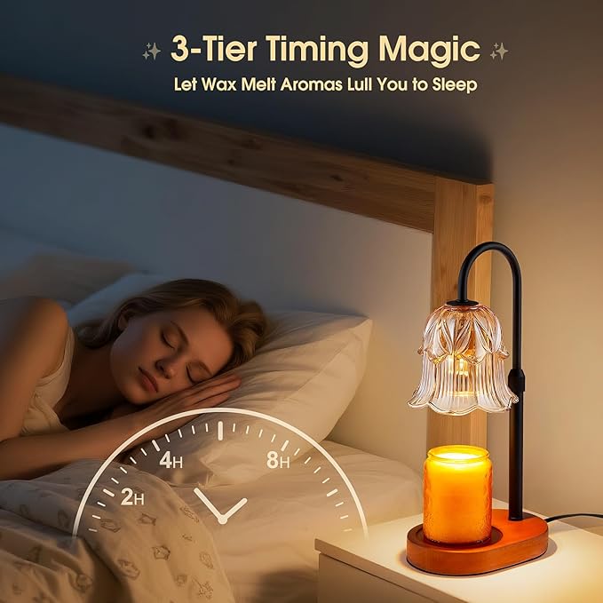 Candle Warmer Lamp Adjustable Timer Electric－Amber Flower Shaped Melting Wax Lamp