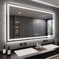Bathroom Mirror, 72x40 Inch Gradient Front and Backlit Big LED Mirror, 3 Colors Dimmable CRI>90 Double Lights, IP54 Enhanced Anti-Fog, Hanging Plates Wall Mount Lighted Bathroom Mirror