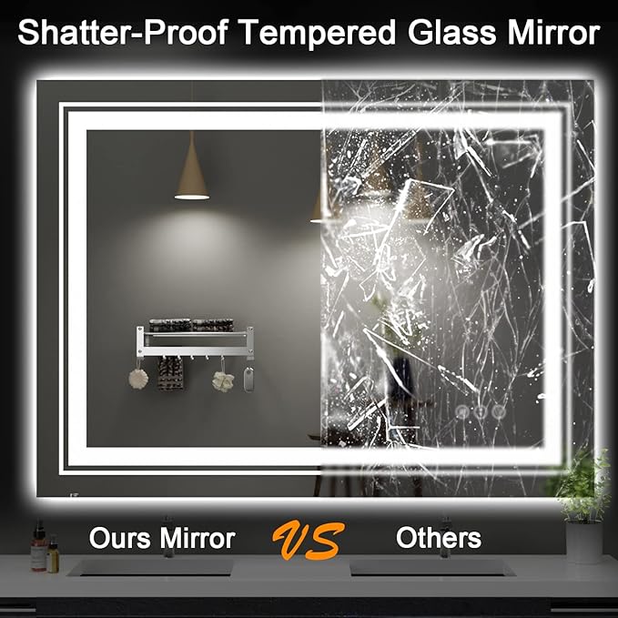 LED Bathroom Mirror, 40"x24" with Front and Backlit, Anti-Fog, Bathroom Vanity Mirror for Wall, Memory Function, Stepless Dimmable, Tempered Glass (Horizontal/Vertical)