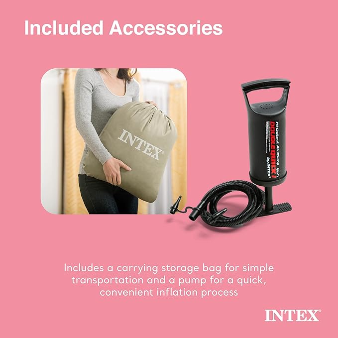 Intex Kids Travel Air Mattress Inflatable Bed with Raised Sides and Hand Pump - Portable Blow-Up Toddler Traveler Bed for Children's Naps or Sleep