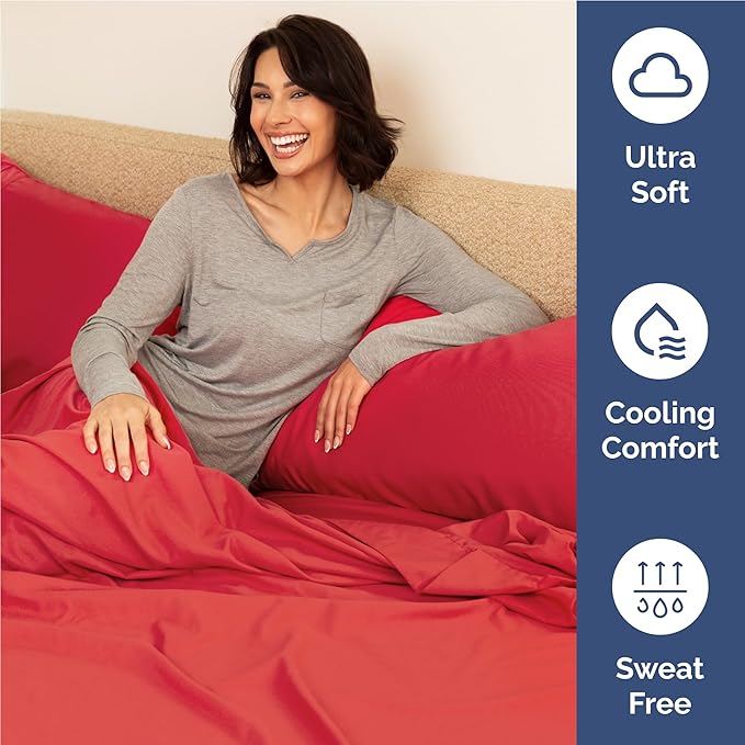 Twin XL 4 Piece Sheet Set - Comfy Breathable & Cooling - Ultra Soft Hotel Luxury Bedding Set w/ 8-16 Inch Deep Pockets - 1 Flat & 1 Fitted Sheet & 2 Pillowcases - Cozy, Wrinkle Free & Easy Care - Red