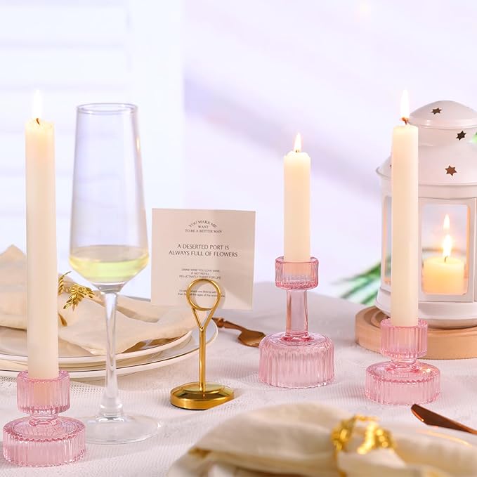 Candlestick Holders Bulk, 6 Pcs Pink Combination Candle Holders Set, Crystal Candle Holders for Wedding, Table Centerpiece, Home Decoration