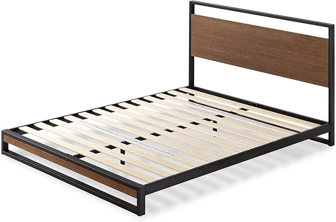 ZINUS Suzanne Bamboo and Metal Platform Bed Frame, 7-Inch Low Profile, Solid Steel Construction, No Box Spring Needed, Wood Slat Support, Easy Assembly, Chestnut Brown, Full