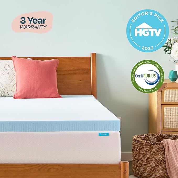 LINENSPA Memory Foam Mattress Topper - 3 Inch Gel Infused Memory Foam - Plush Feel - Cooling and Pressure Relieving - CertiPUR Certified - Dorm Room Essentials - Twin Size