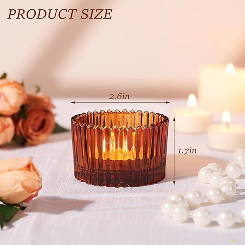 24 pcs Large Tea Light Holders, Amber Glass Candle Holders, Votive Candle Holders for Table Centerpiece Wedding Table Decor