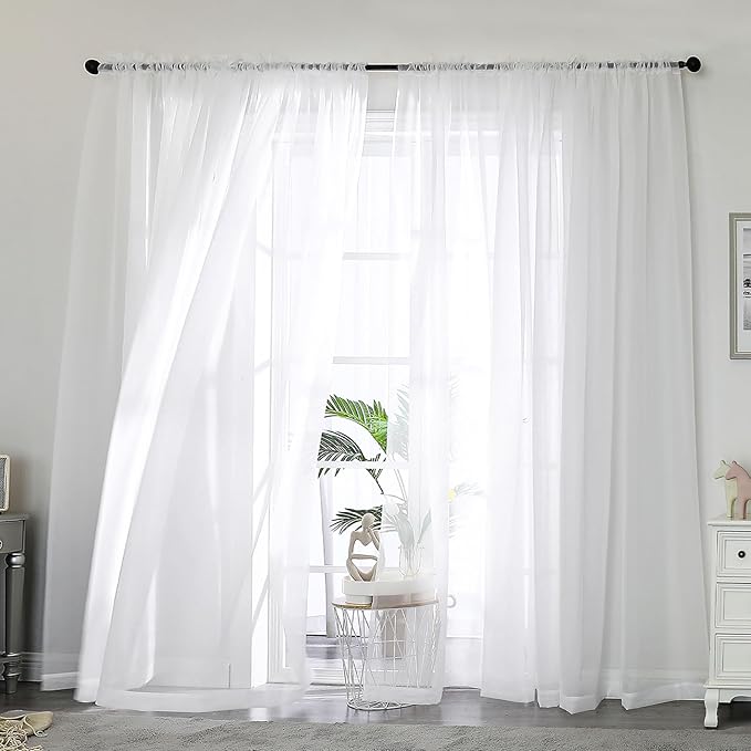 OWENIE White Sheer Curtain 90 Inches Long 2 Panels Set, Solid Filmy Drapes for Living Room Bedroom, Elegant Window Voile Sheer Curtain Panels Drapes, 2 Pcs, Each 59W x 90L Inch