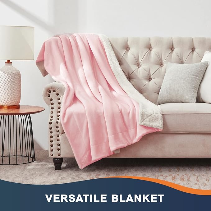 Walensee Sherpa Fleece Blanket (Queen Size 90”x90” Pink) Plush Throw Fuzzy Super Soft Reversible Microfiber Flannel Blankets for Couch, Bed, Sofa Ultra Luxurious Warm and Cozy for All Seasons