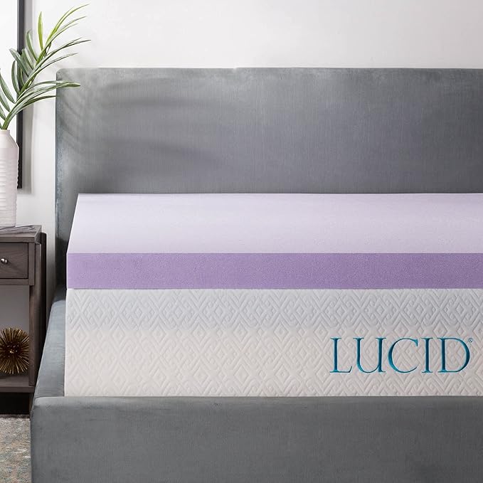 LUCID 3 Inch Lavender Infused Memory Foam Mattress Topper, Twin Size – Ventilated Design – Pressure Relieving Bed Topper - Mattress Pad – CertiPur Certified